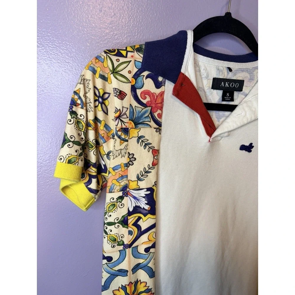 AKOO Mens Polo‎ Shirt Size S Colorful Preppy Embroidered Unique Multocolor - Picture 4 of 9
